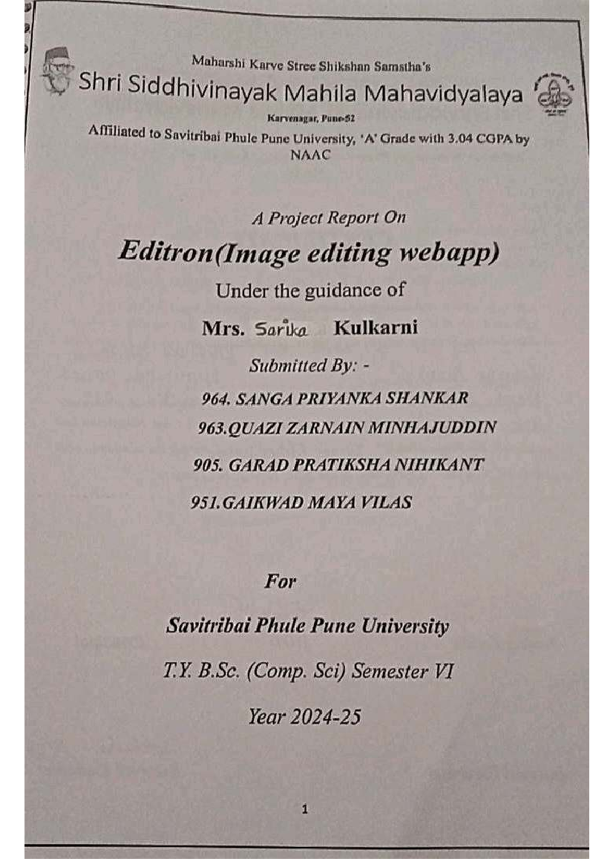 T.Y. B.Sc. (Comp. Sci) Project Report: Editron Image Editing App - Studocu