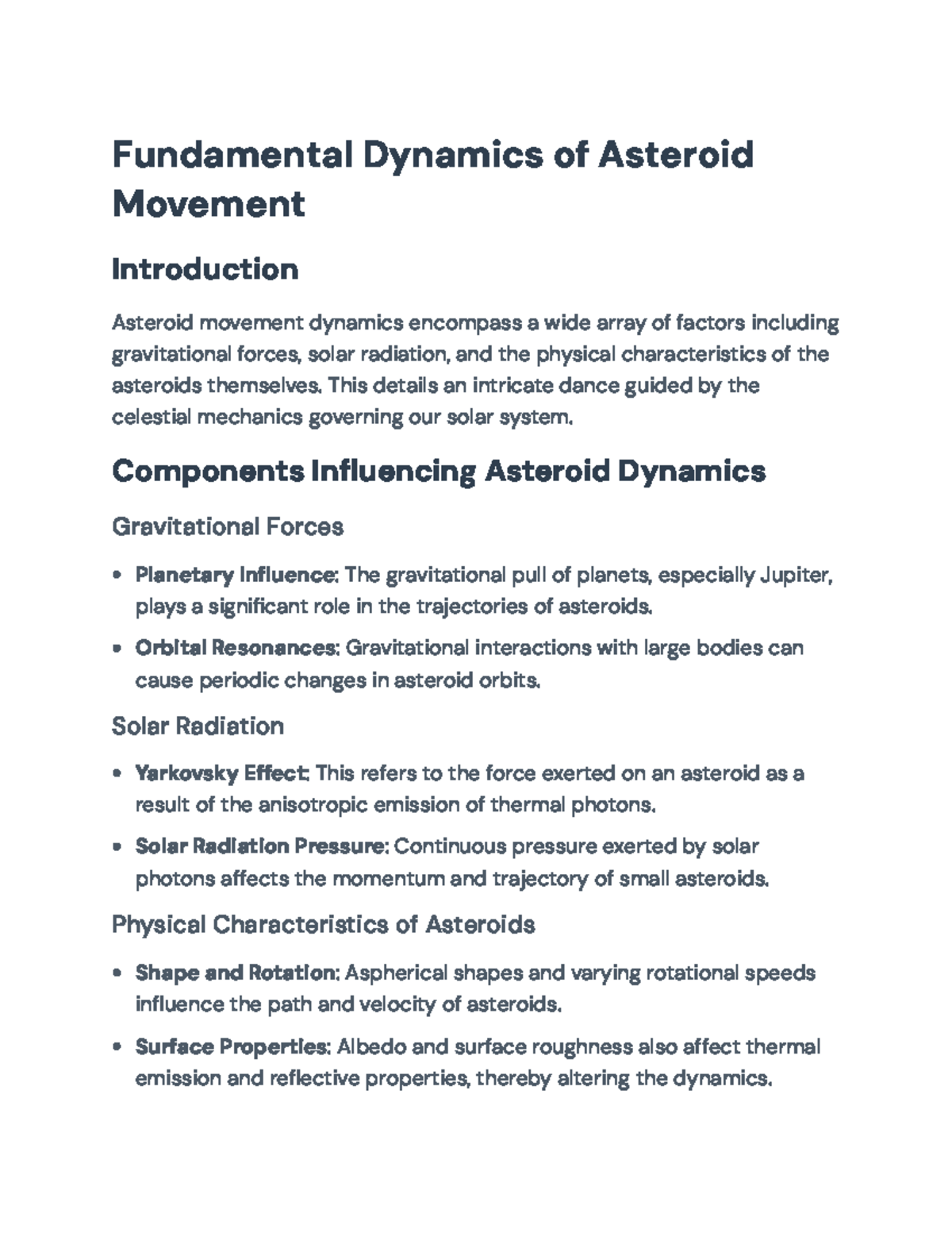 Dynamics of Asteroid Movement: Gravitational and Solar Influences ...