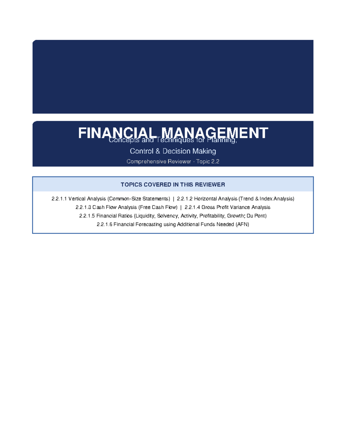 FIN 101 Comprehensive Reviewer: Financial Management Concepts ...