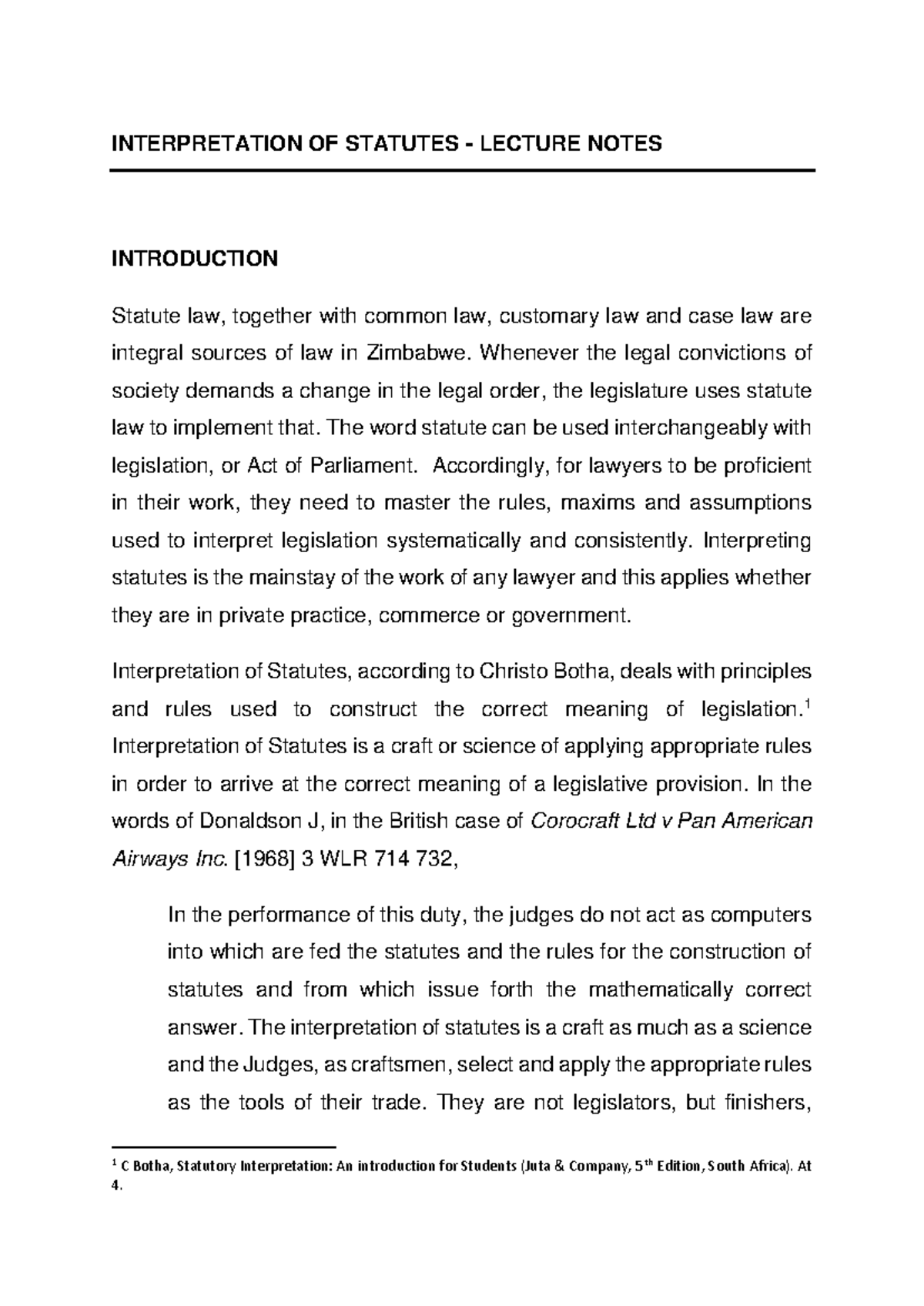 001 Interpretation of Statutes Lecture Notes - Detailed Overview - Studocu