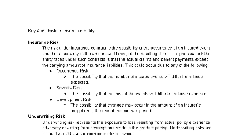 Key Audit Risks in Insurance Entities: Understanding Insurance Risks ...