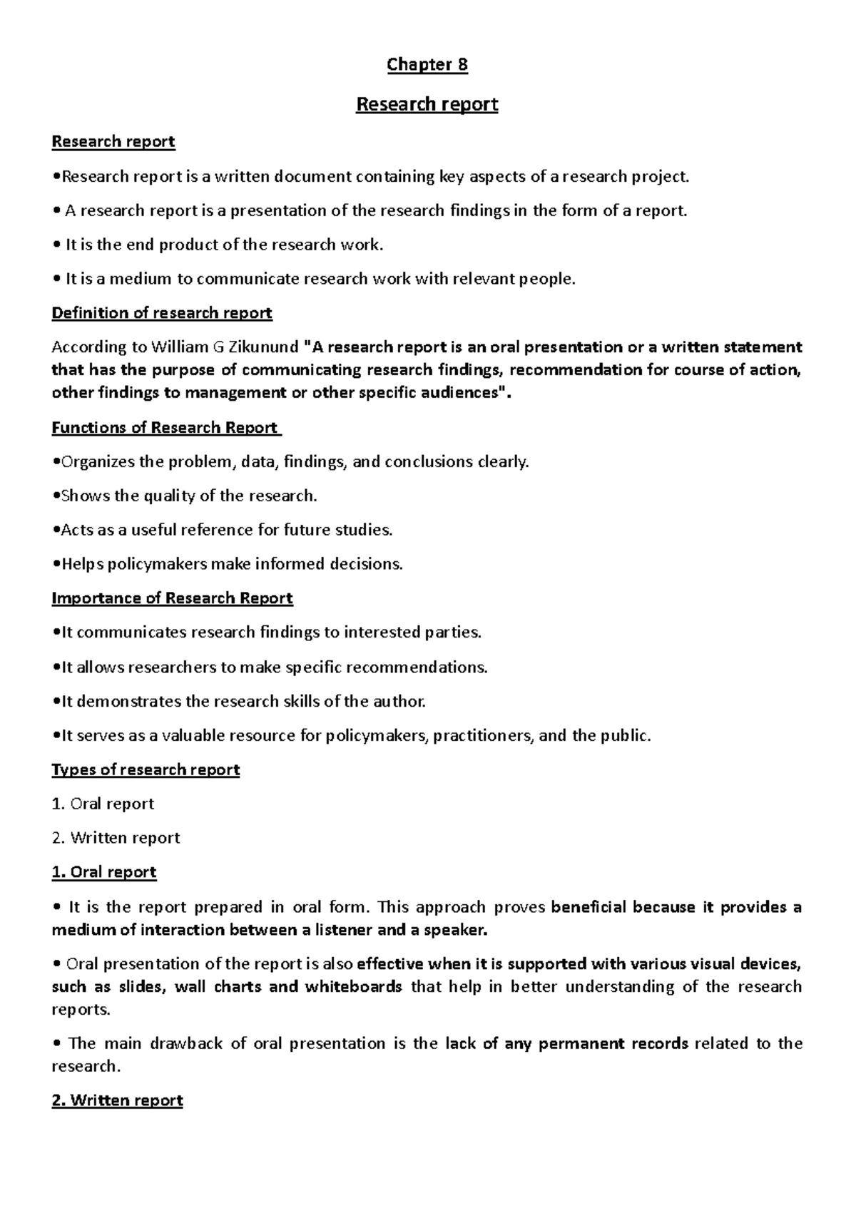 Chapter 8 - Research Report Overview and Key Elements (BRM) - Studocu