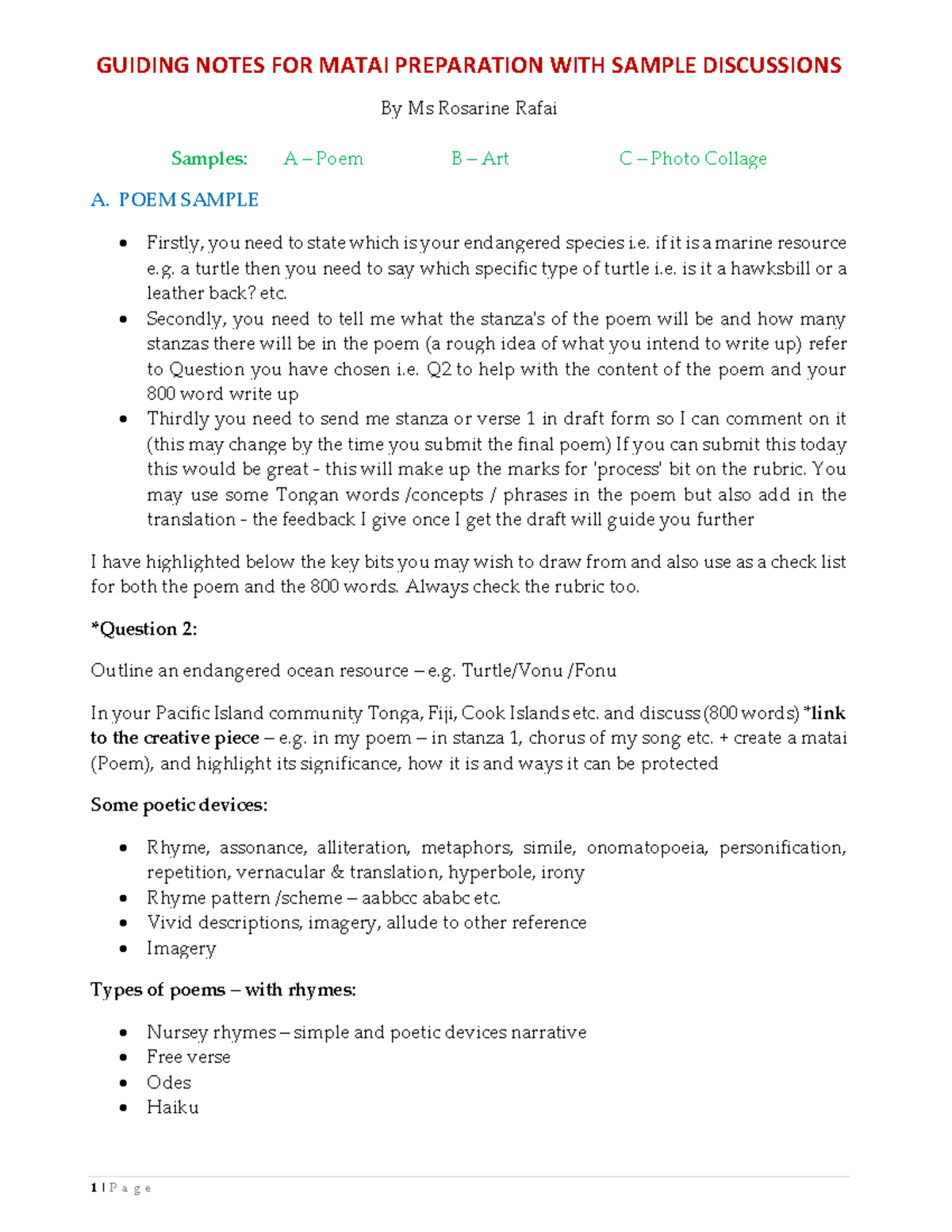 Matai Preparation Notes & Sample Q2 Discussions - 25 Tues Session - Studocu