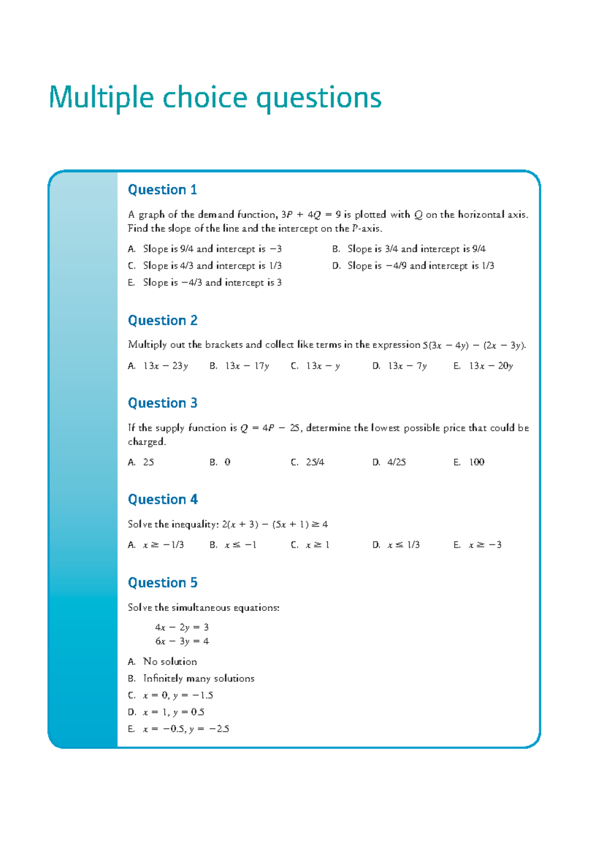Chapter 0 - Revision: Mathematics for Economics (Course Code: MATH101 ...