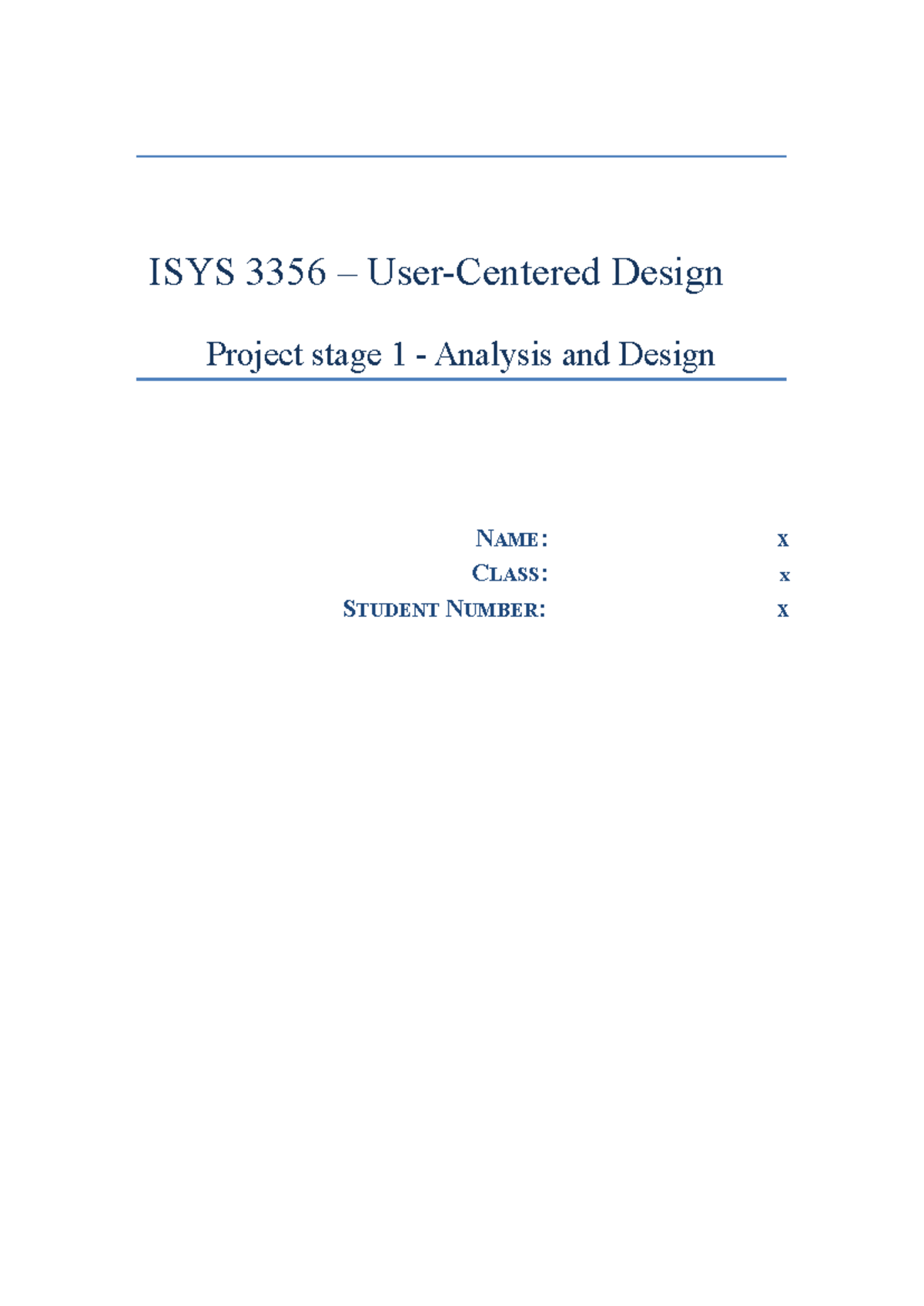 ISYS 3356 Design Project Stage 1: Analysis & Design Overview - Studocu