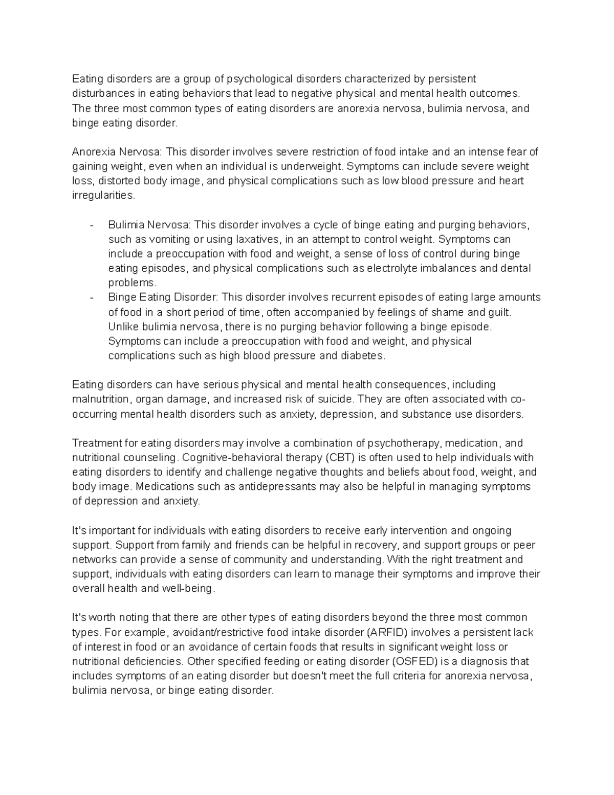 Eating Disorders Overview - PSY 101 Lecture Notes by Prof. Morgan - Studocu