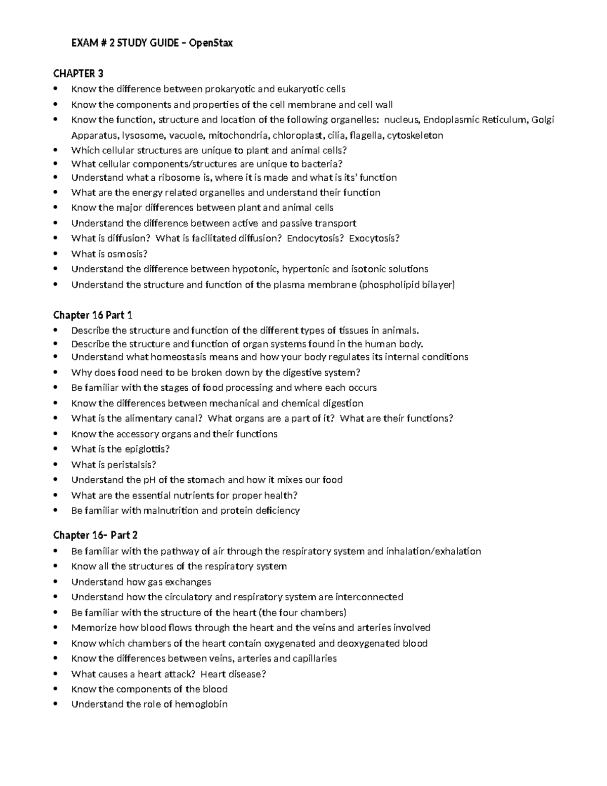 EXAM #2 STUDY GUIDE: Cellular Biology & Human Anatomy Concepts - Studocu