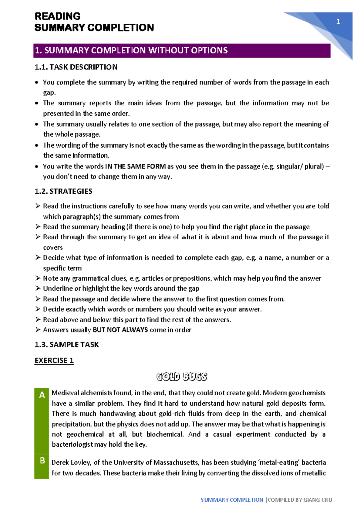 2. Summary Completion Strategies and Tasks for Completion - Studocu