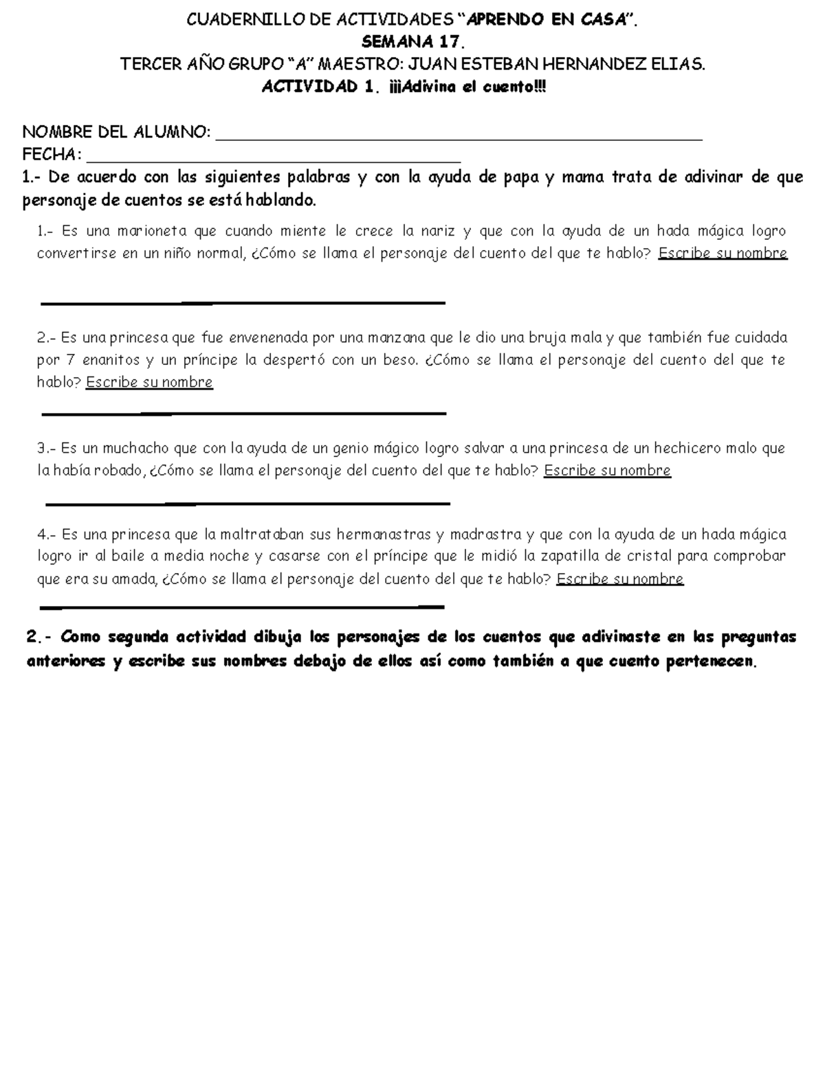 CUADERNILLO DE ACTIVIDADES SEMANA 17 - TERCER GRADO PREESCOLAR - Studocu