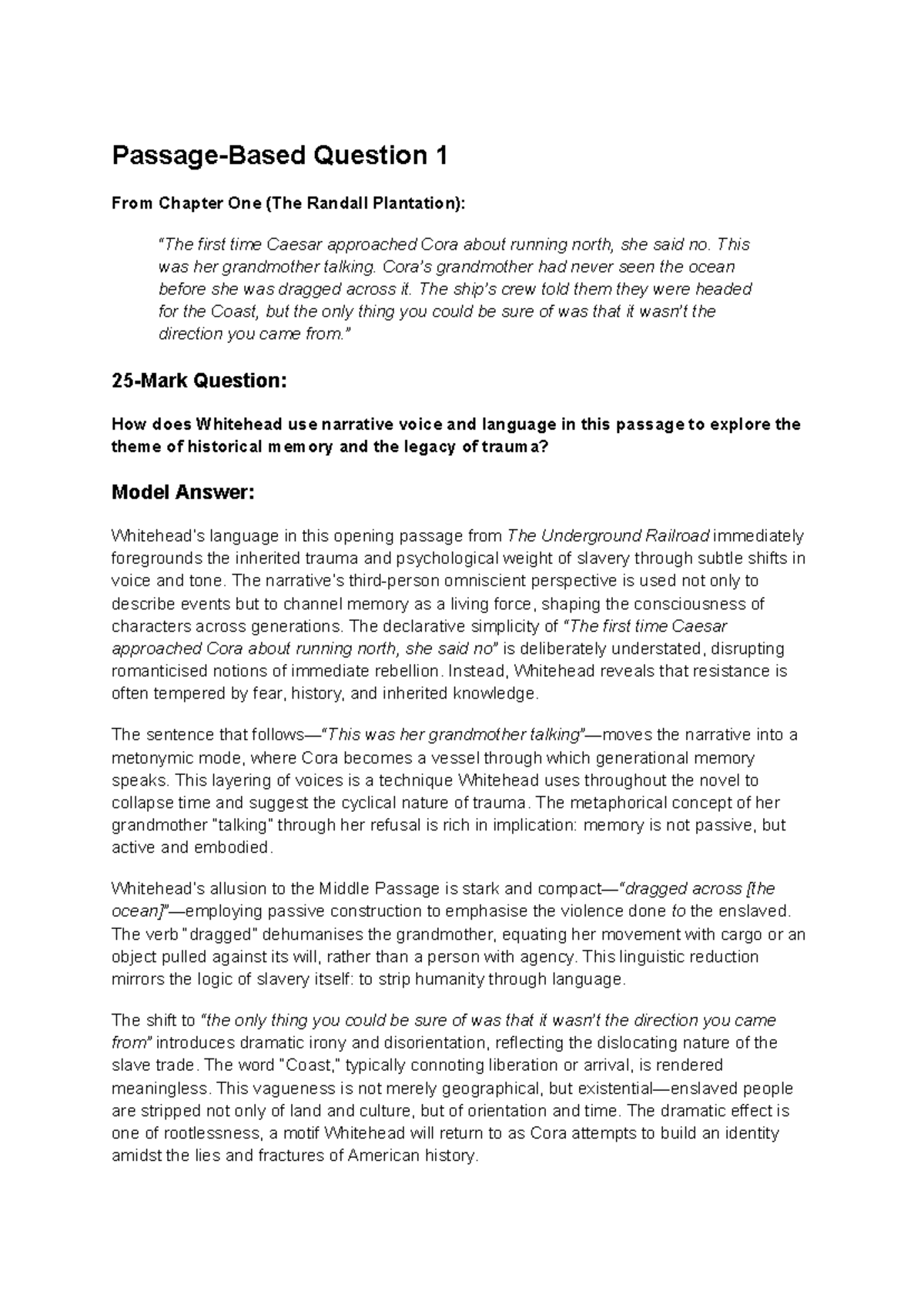 The Underground Railroad: PBQ Model Answers and Analysis - Studocu