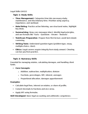 Legal Skills Summary - Essential Study Notes for Law Students - Studocu