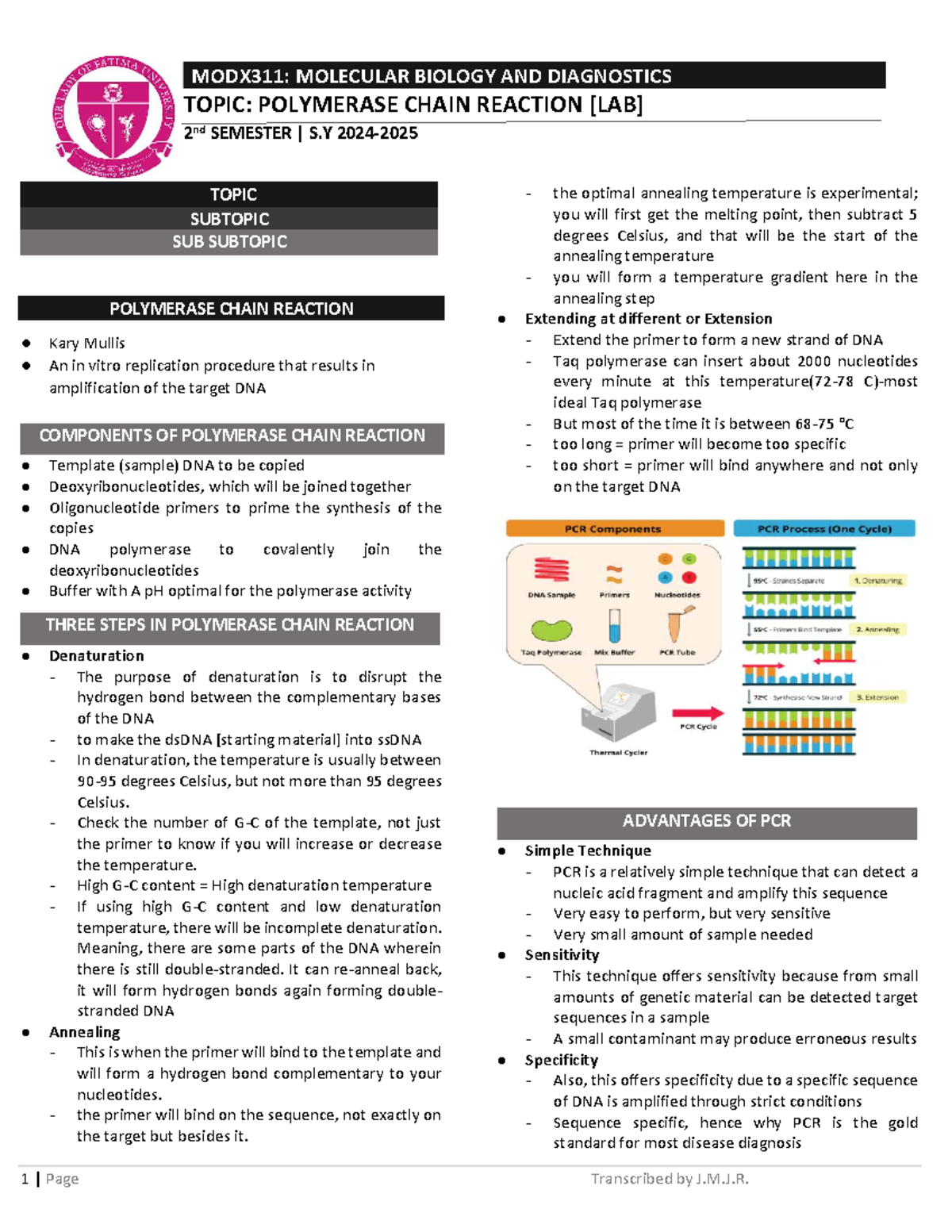 MODX311: LAB 1 - Polymerase Chain Reaction Overview and Techniques ...