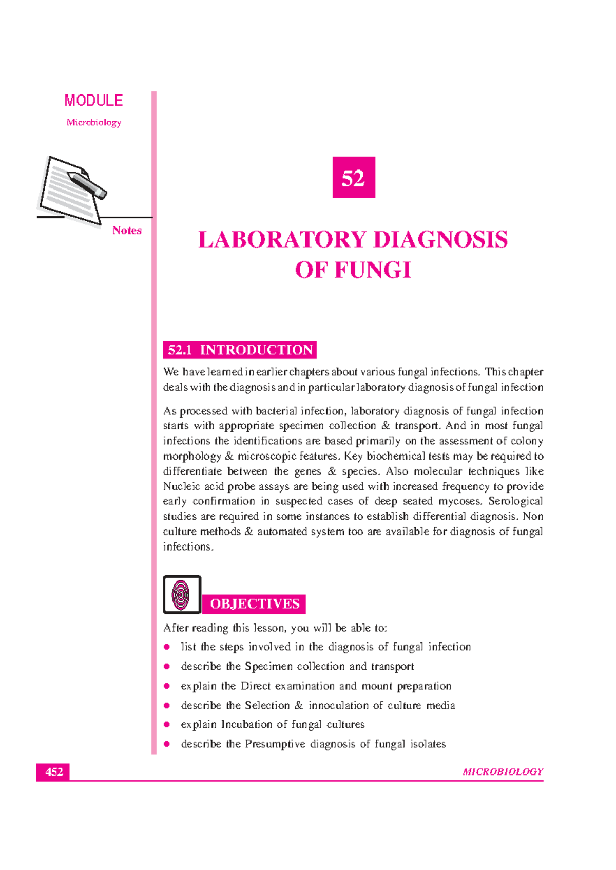 Microbiology 52: Laboratory Diagnosis of Fungal Infections Notes - Studocu