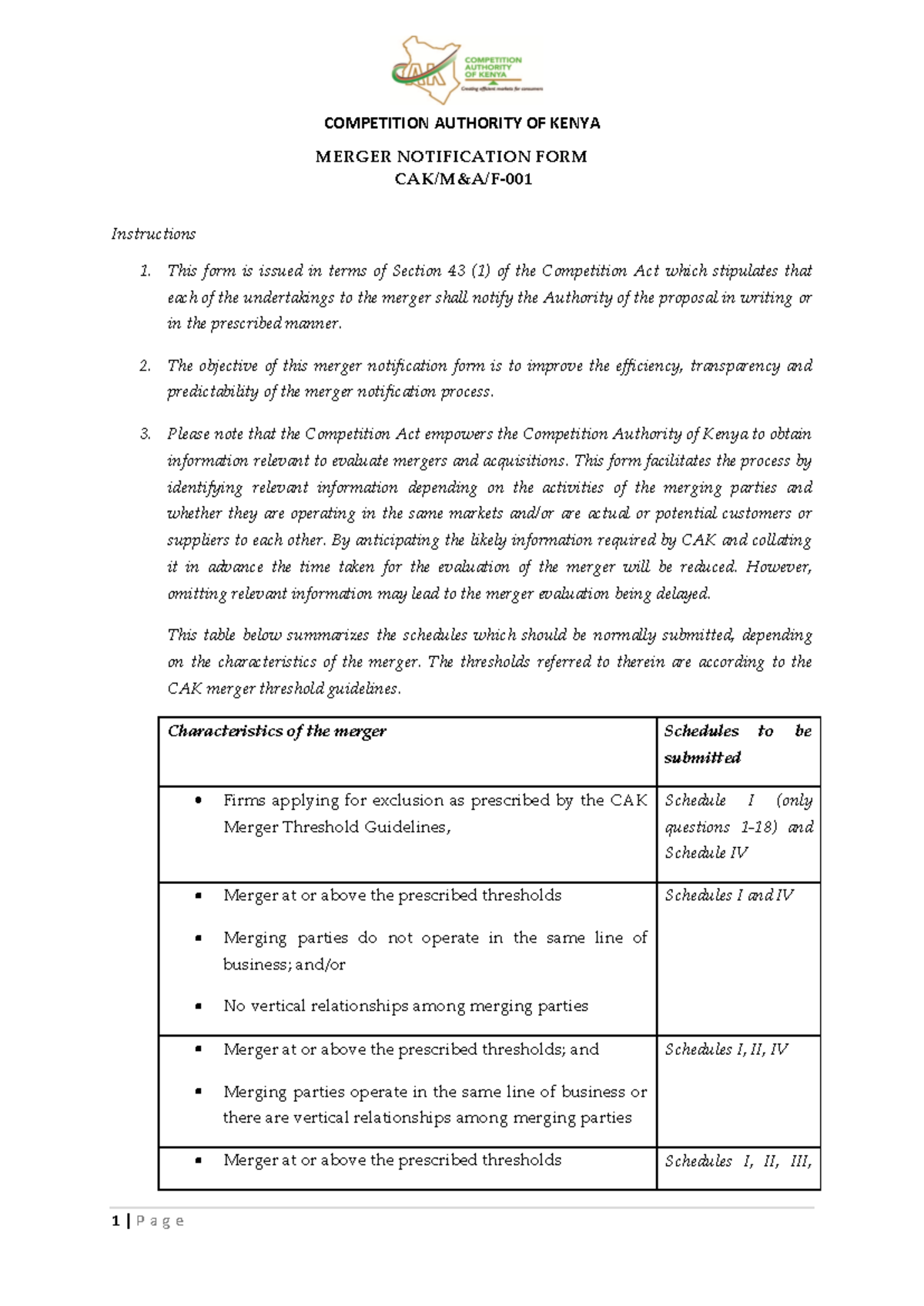CAK Merger Notification Form: Guidelines and Procedures for Submission ...