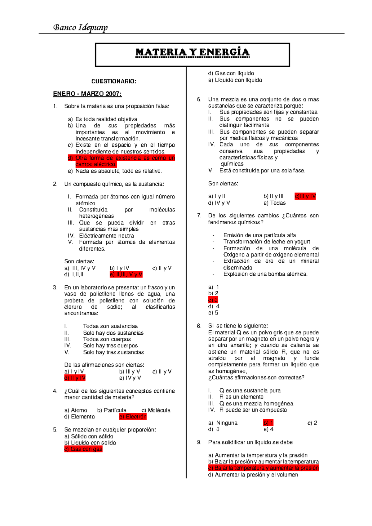 Banco de Preguntas de Química UNP - Respuestas y Explicaciones (2007-2008) - Document Preview