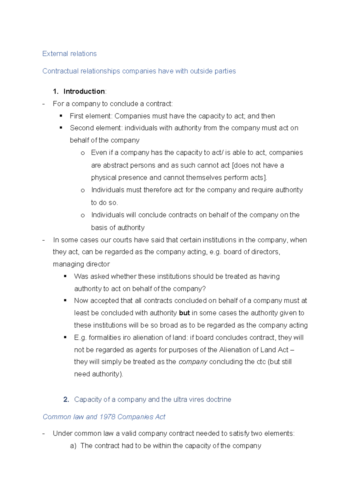 External Relations: Contractual Relationships in Companies (Course Code ...
