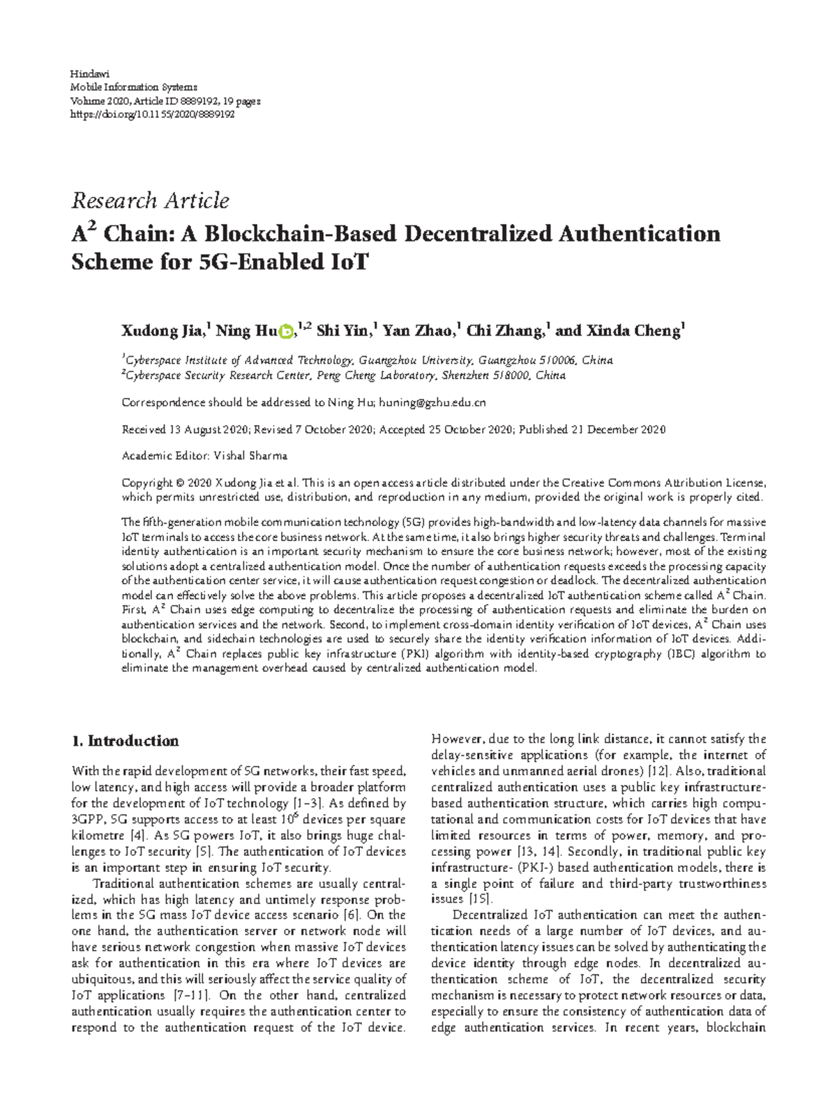 Decentralized Authentication Scheme for 5G IoT: A2 Chain Solution - Studocu