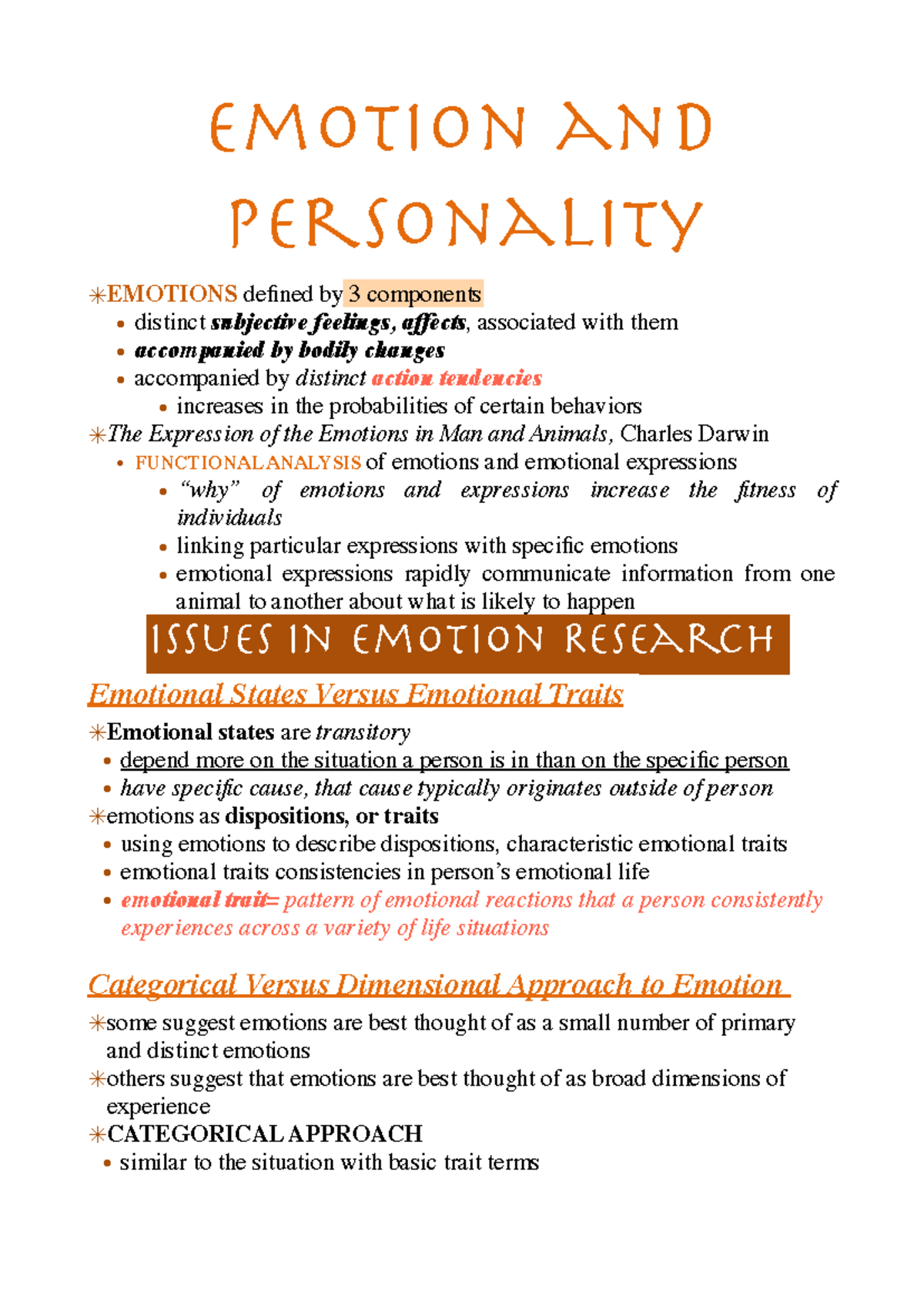 CH 13: Emotions and Personality - Detailed Overview and Analysis ...