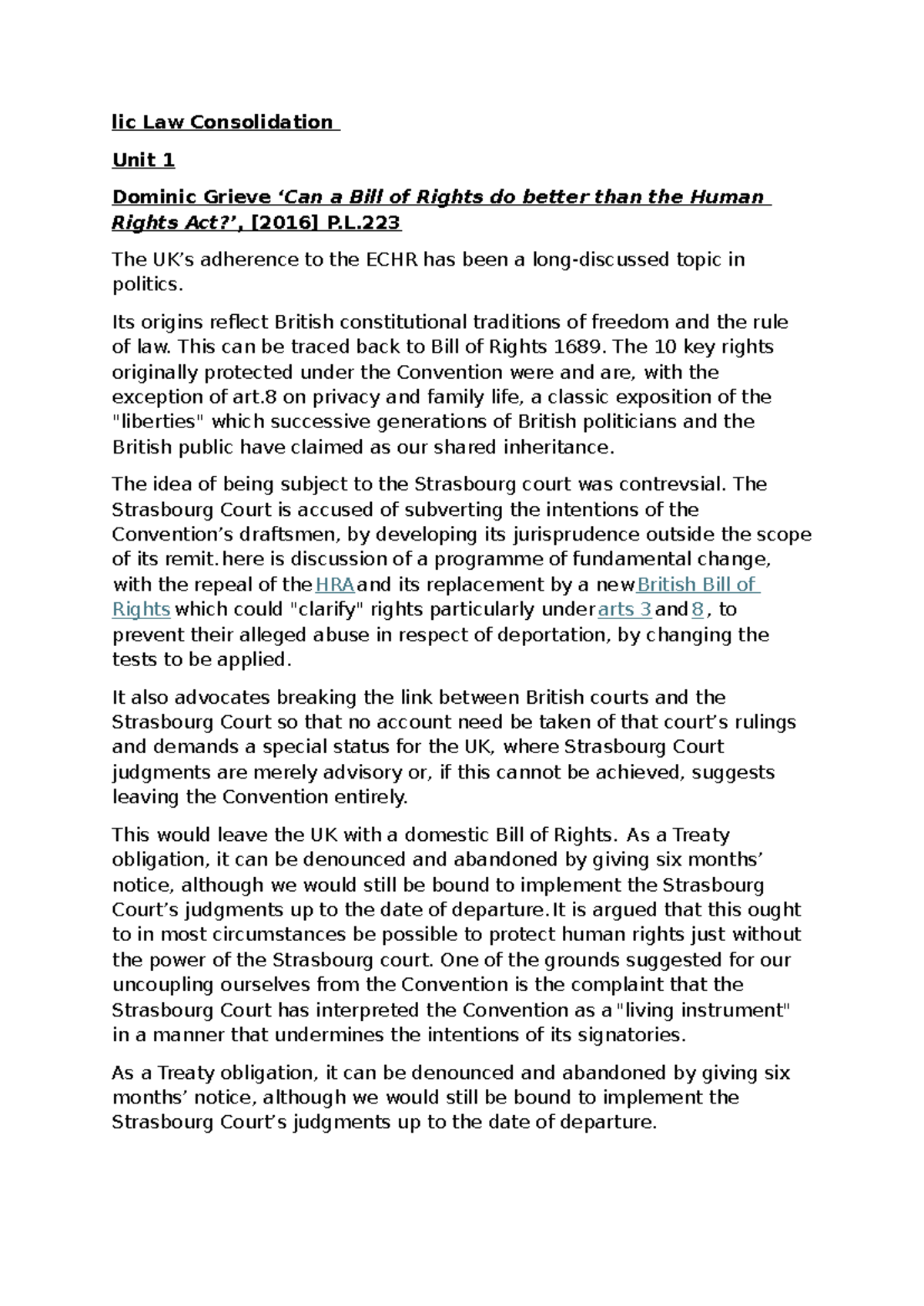 P.L.223 Public Law Course Notes: Bill of Rights & Judicial Review ...