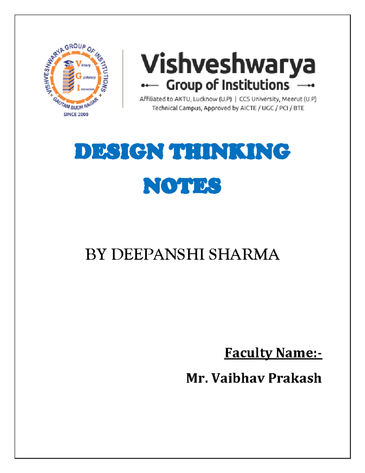 Design Thinking Notes for MBA 1st SEM: A Comprehensive Overview - Studocu