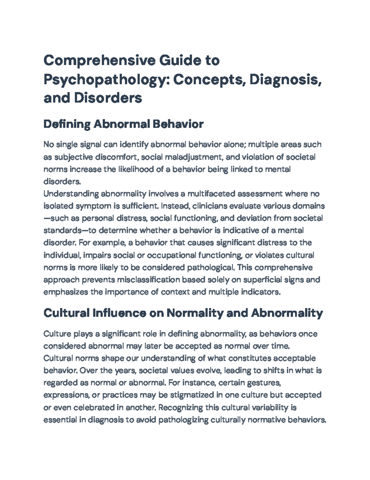 Comprehensive Guide to Psychopathology: Concepts & Diagnosis - Studocu