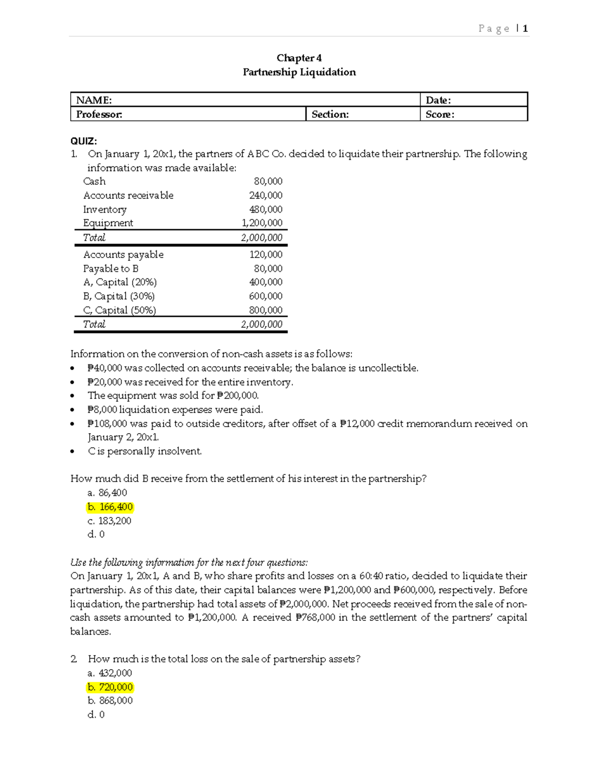 Chapter 4 Partnership Liquidation Quiz - Assynch Act 1 - Studocu