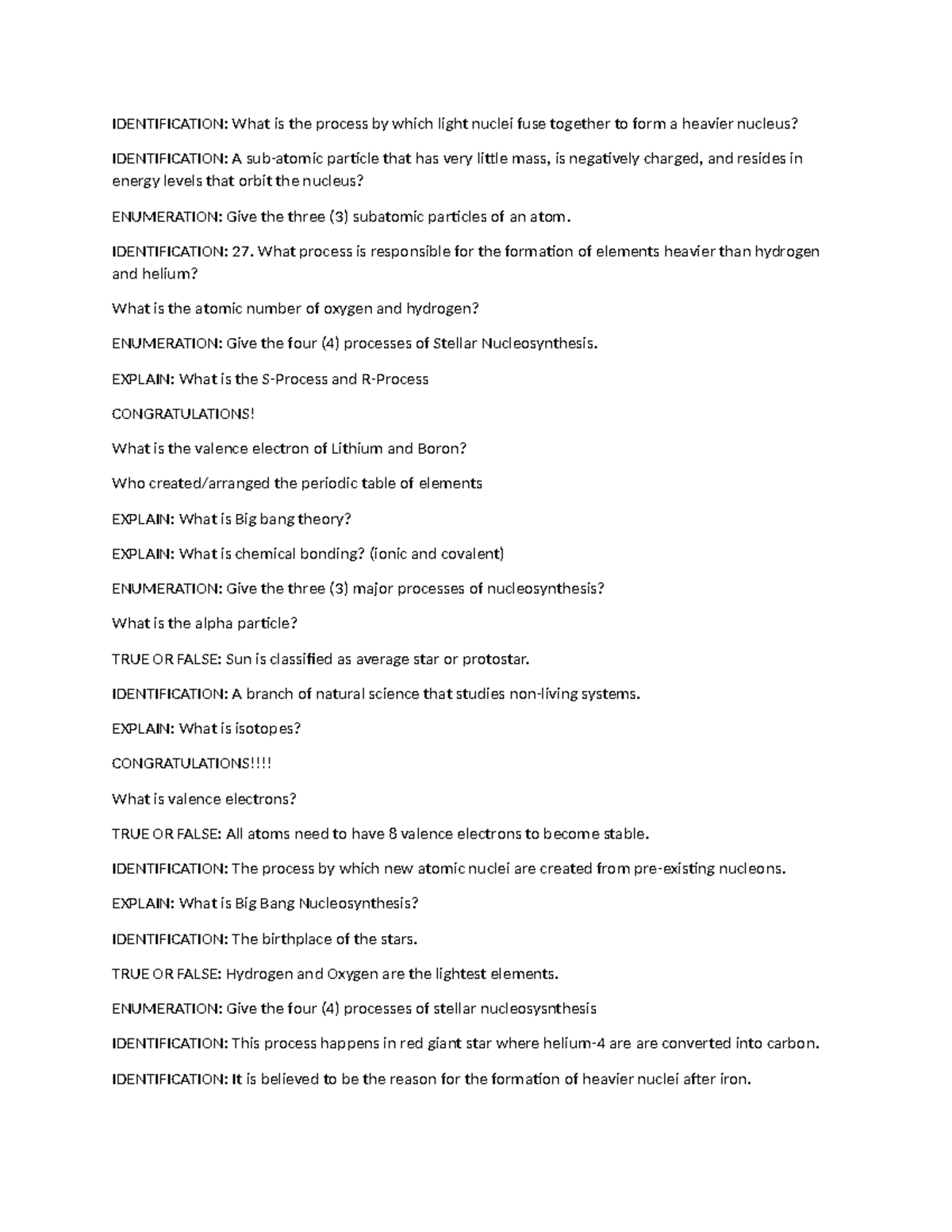 Physical Science - Graded Recitation - IDENTIFICATION: What is the ...