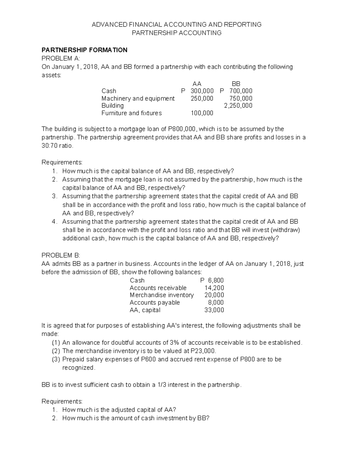 AFAR-01 Partnership - Accounting for Special Transactions - ADVANCED ...