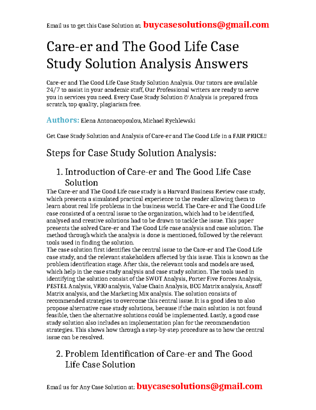 Care-er and The Good Life Case Study Solution Analysis (HBR) - Studocu