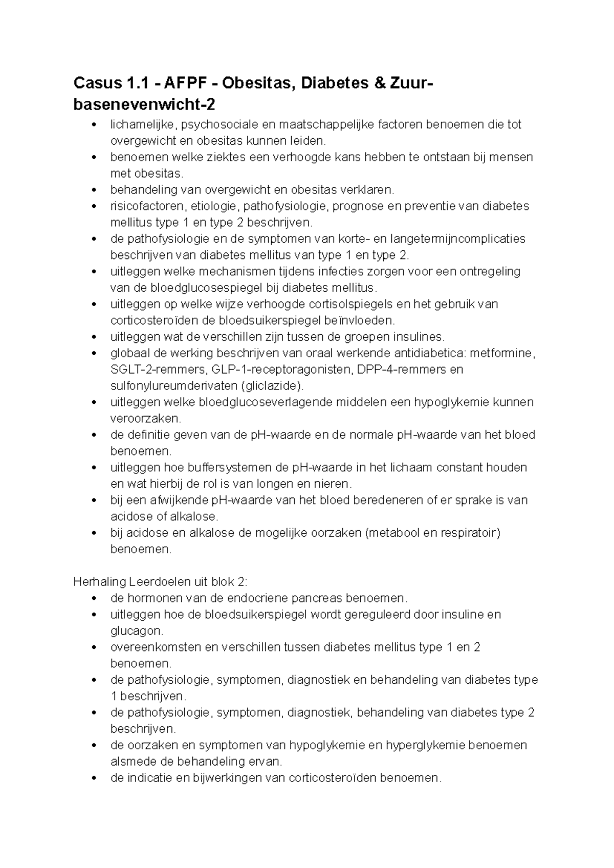 APFP - Casus 1: Obesitas, Diabetes & Zuur-basenevenwicht Exam Notes ...