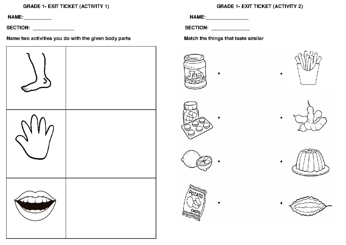 G1 EXIT Ticket Week 2 - Body Parts Activities and Matching - Studocu