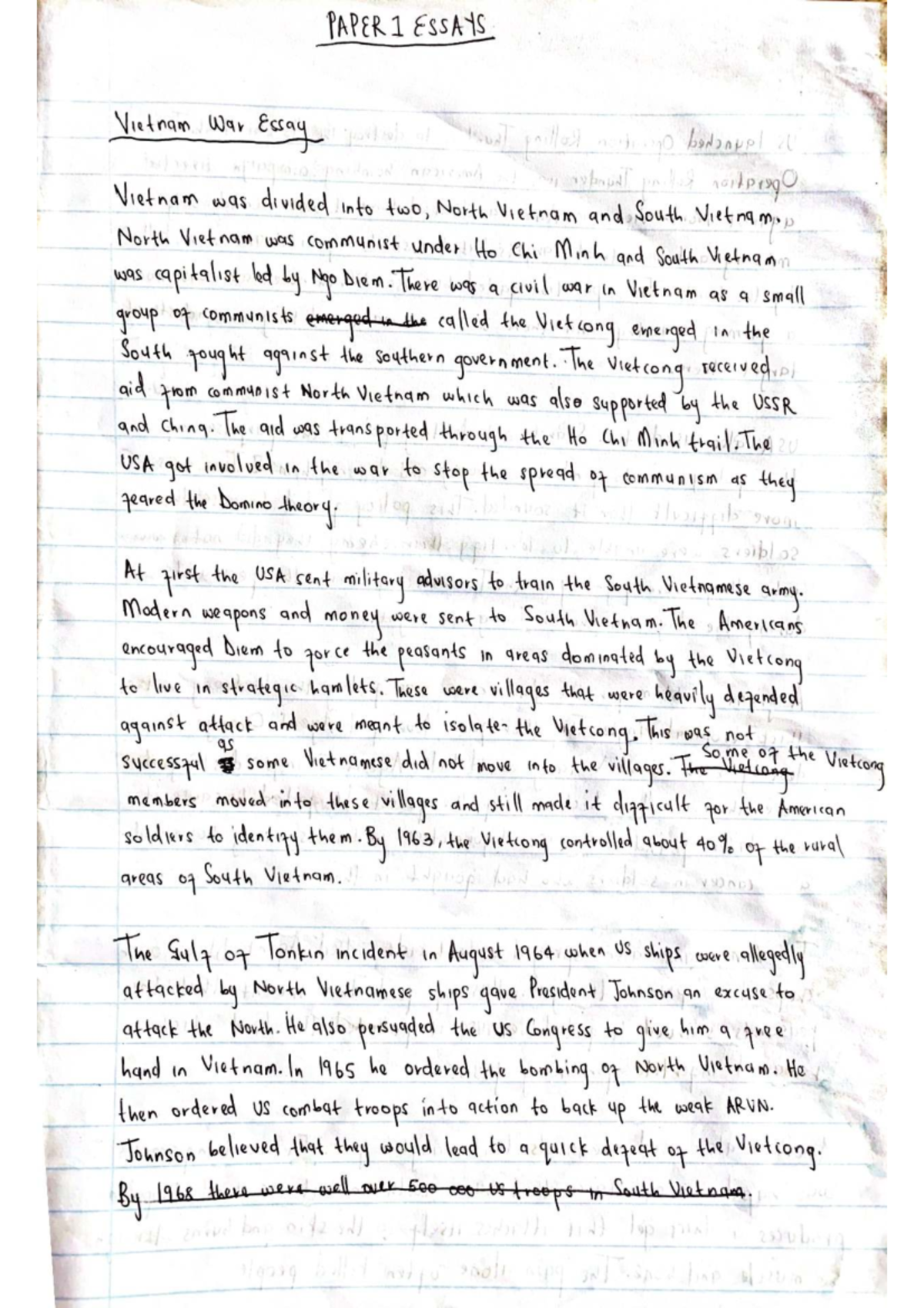 PAPER 1 ESSAYS: Vietnam War Analysis for Grade 12 Students - Studocu