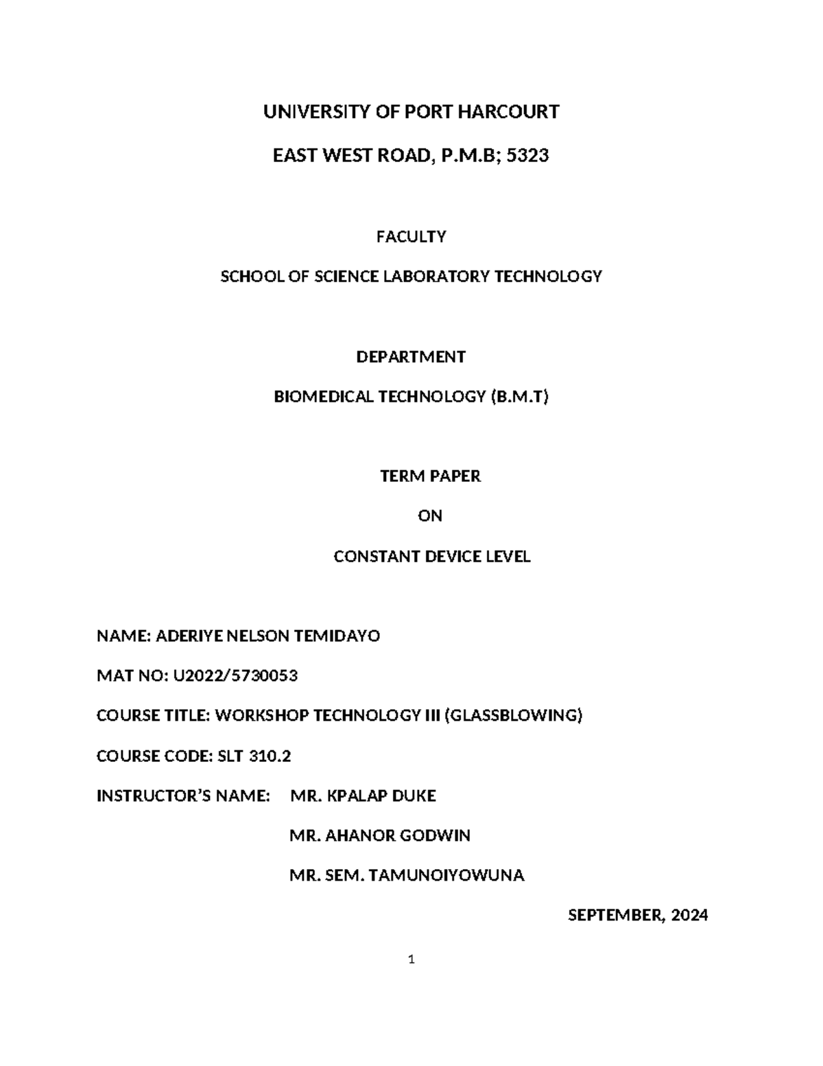 SLT 310 - Term Paper on Constant Device Level in Glassblowing ...