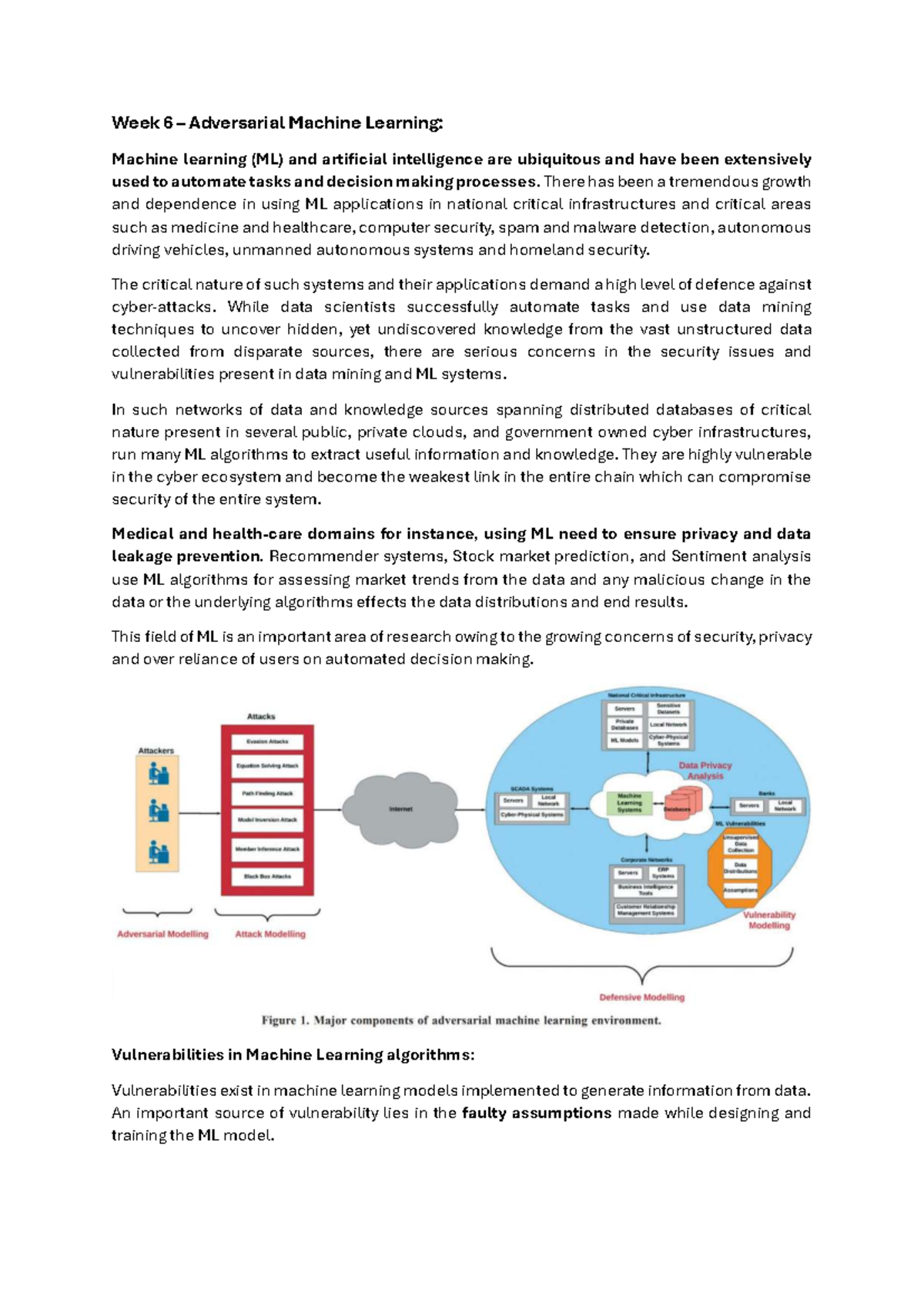 Week 6 Lecture Notes: Adversarial Machine Learning Insights - Studocu