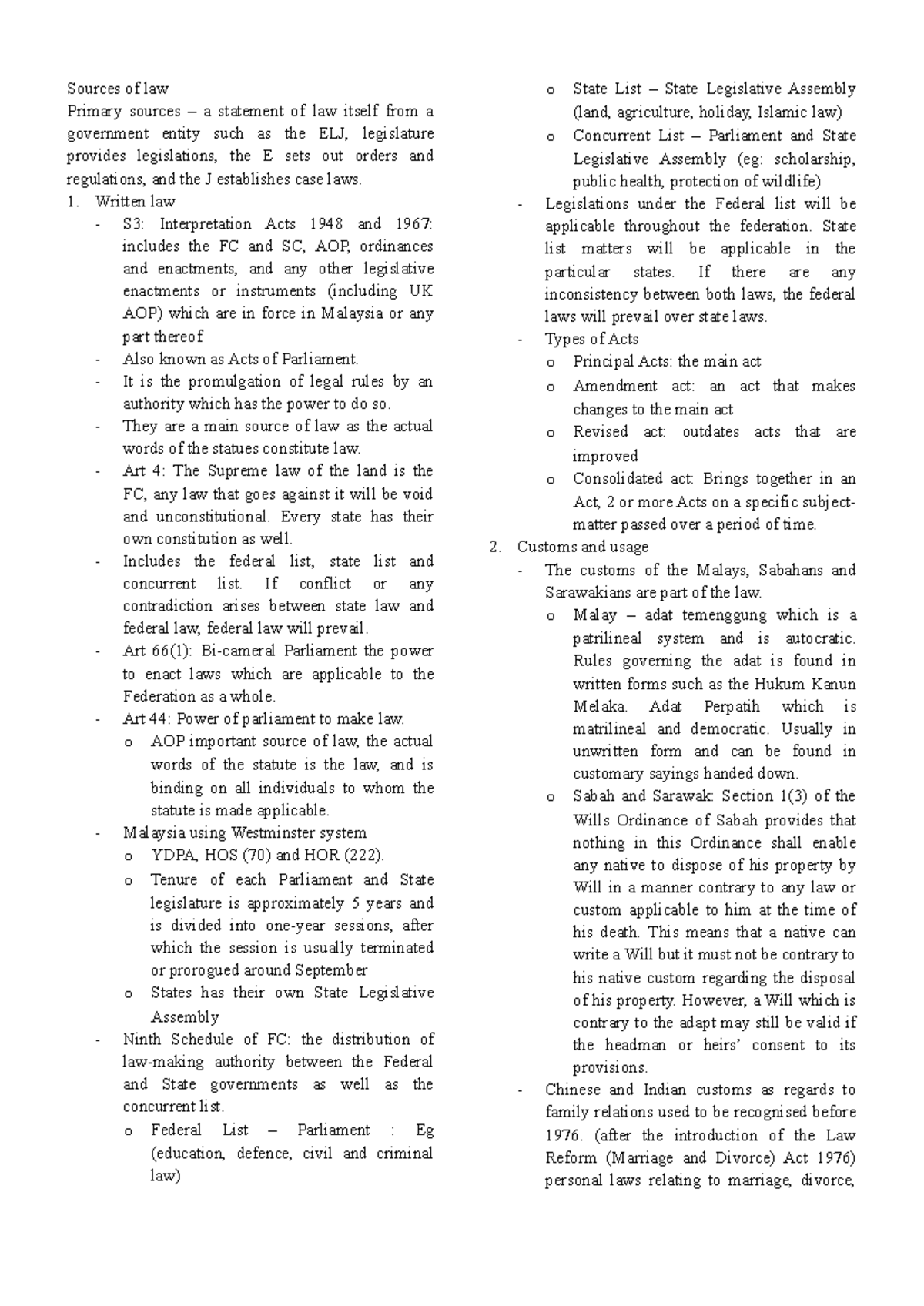 Chapter 1 - Sources of Law Overview in Malaysia - Studocu