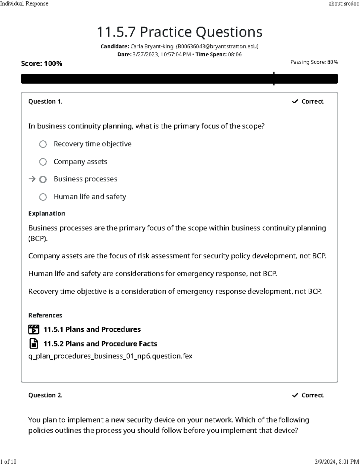 Netw 251 testout lab 11 - test out - 11.5 Practice Questions Candidate ...