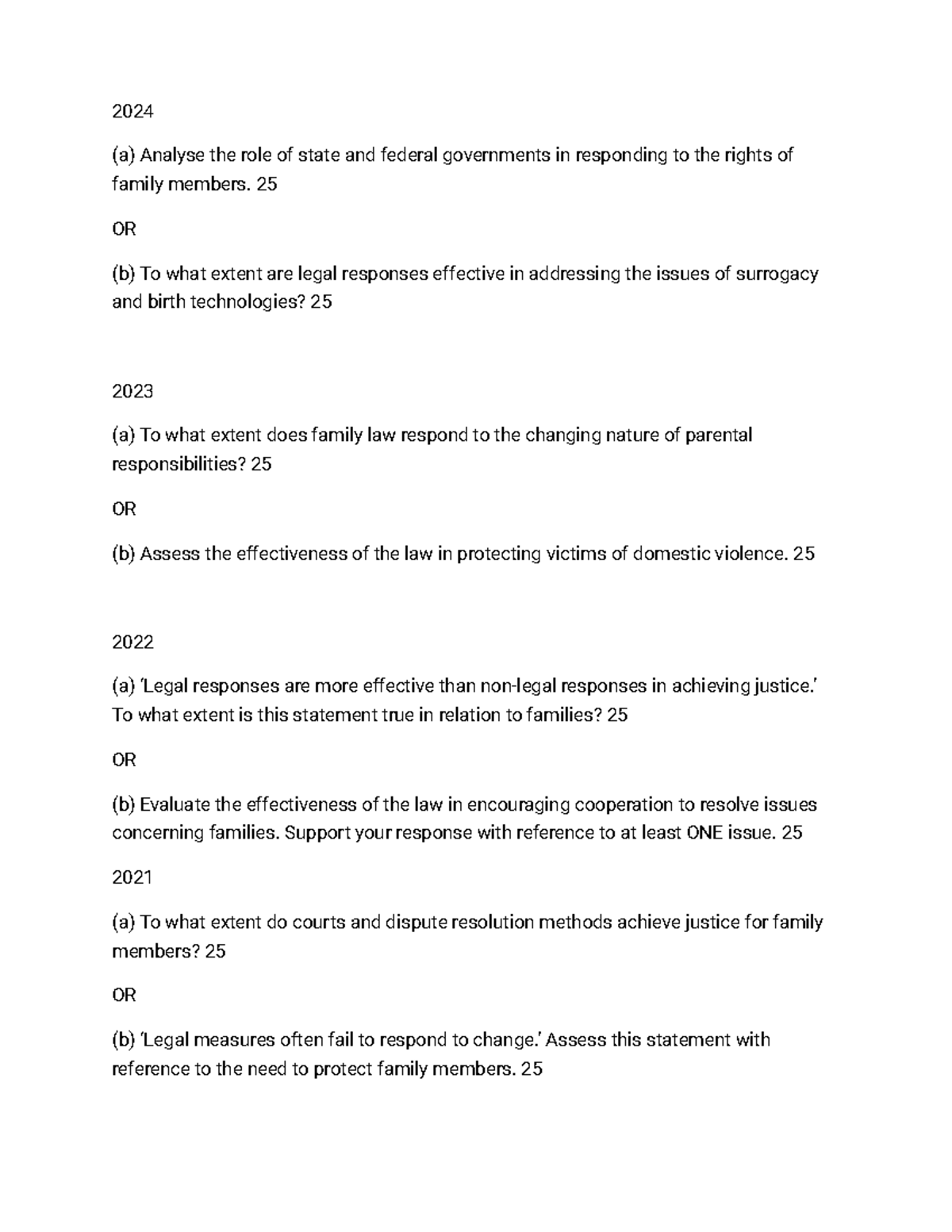 Legal Studies HSC Past Exam Questions on Family Law - Studocu