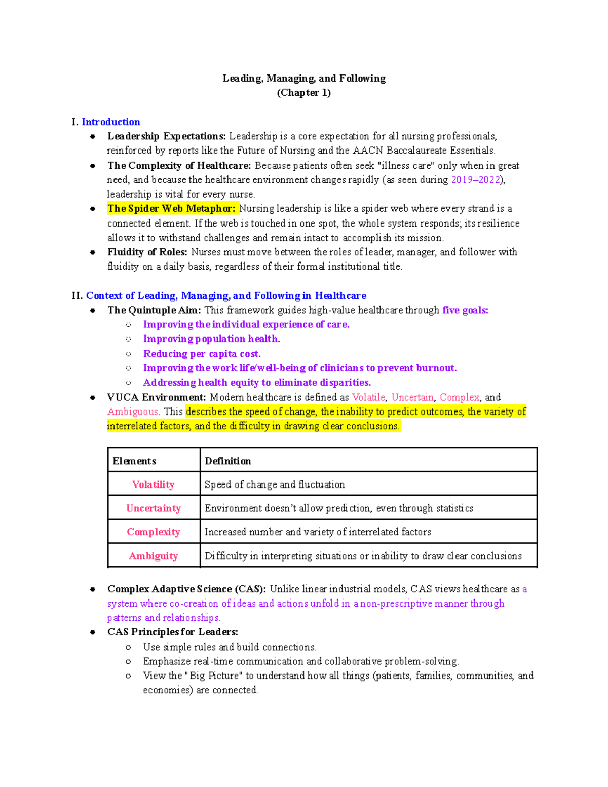 L Unit 1 - Chapter 1: Introduction to Leadership in Nursing - Studocu