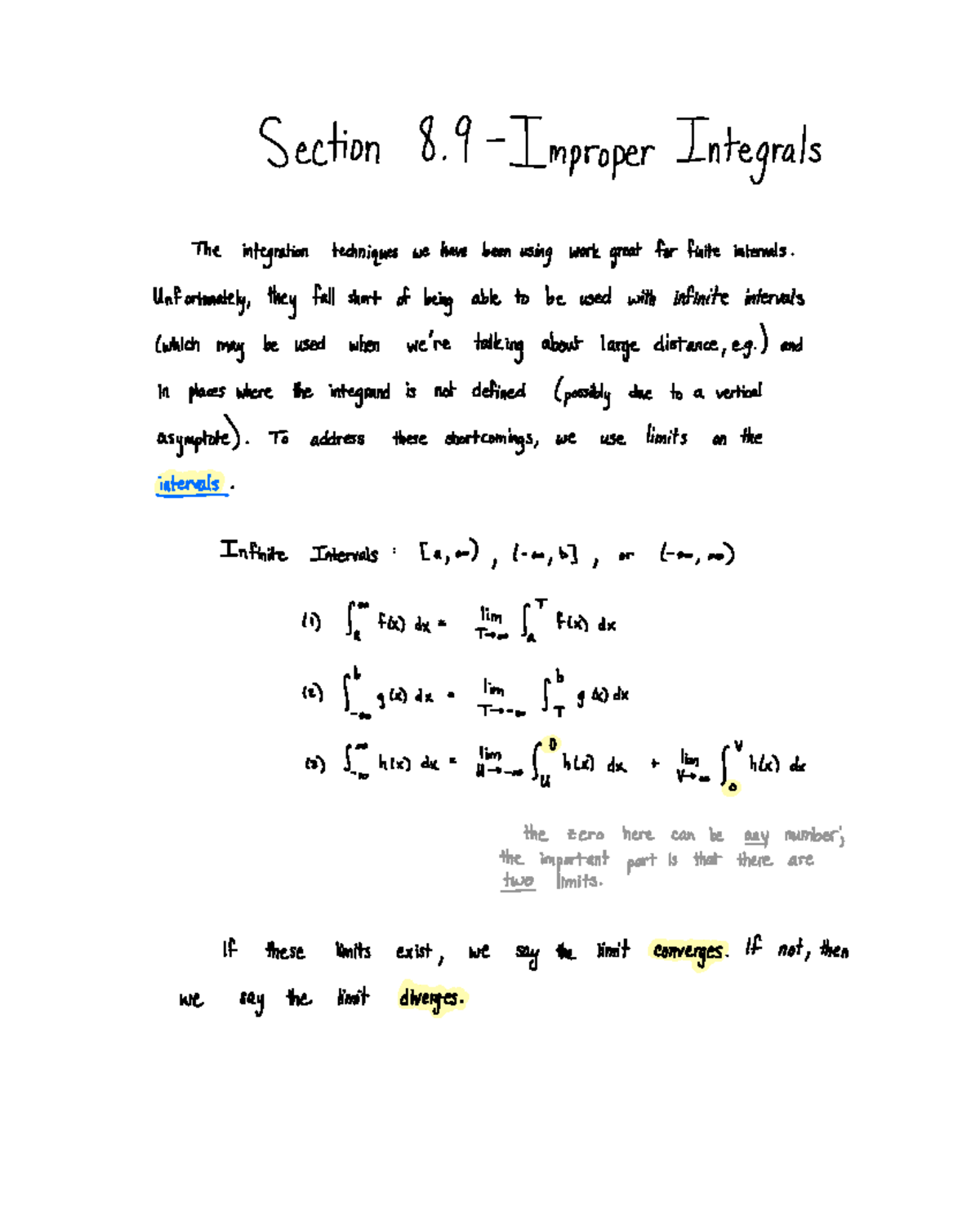 Improper Integrals and Their Convergence - Advanced Calculus Notes ...