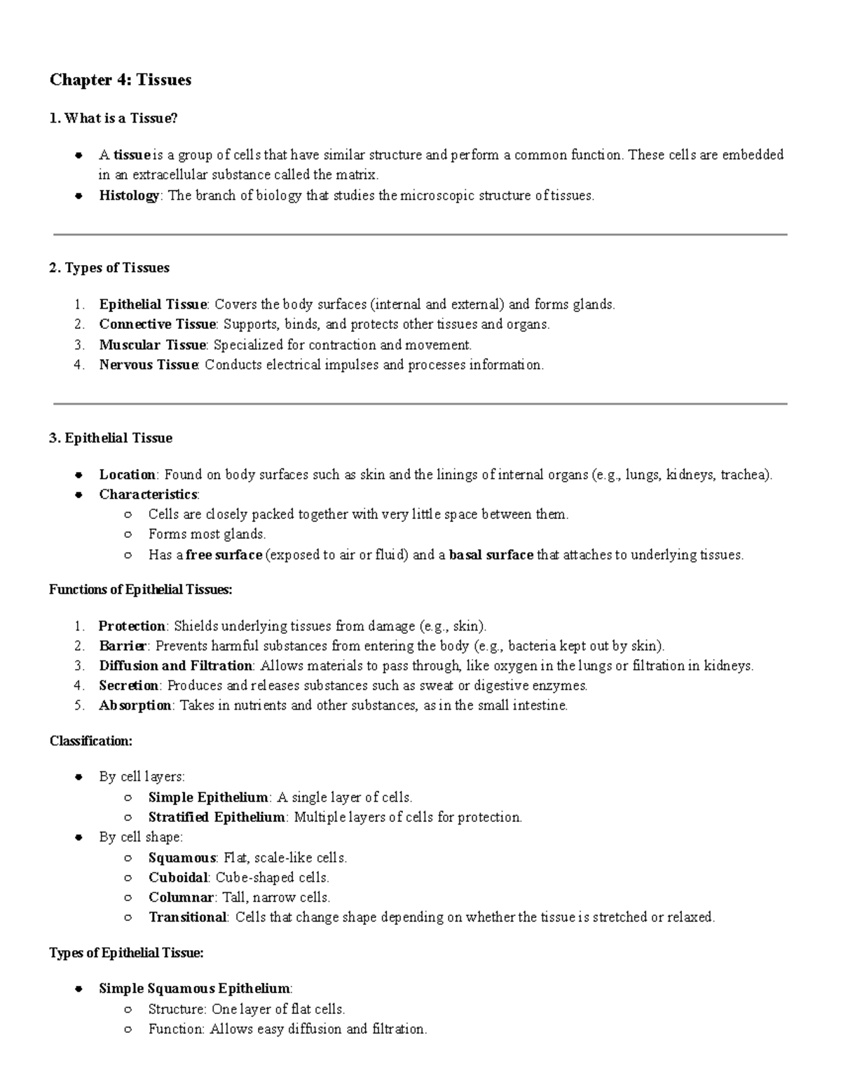 Chapter 4: Tissues - Overview of Types and Functions in Histology - Studocu