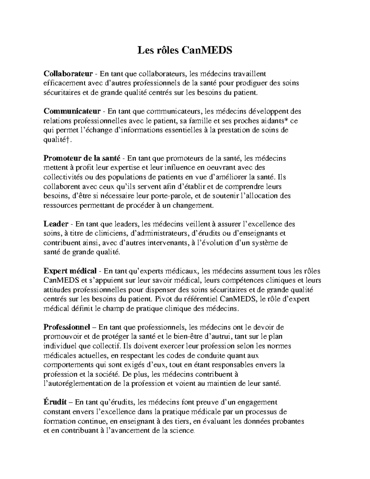 Can MEDS-Roles-FR - Rôle CANMeds - Les rôles CanMEDS Collaborateur - En ...