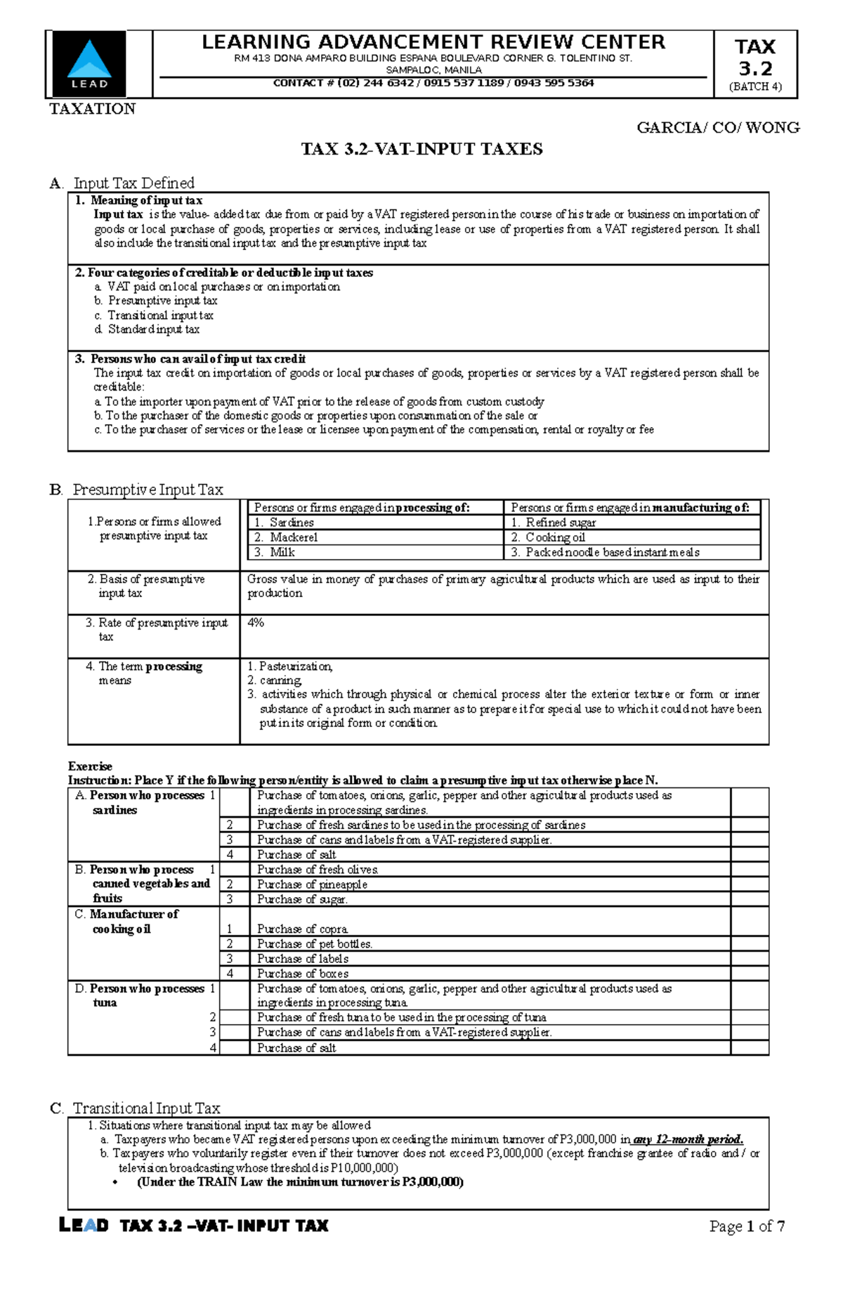ERG-TAX 3.2-VAT-Input Taxes: Comprehensive Guide & Exercises - Studocu