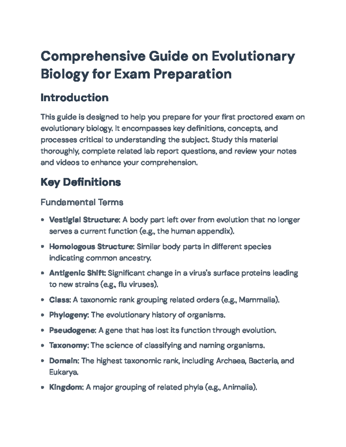 Comprehensive Evolutionary Biology Study Guide for Exam Preparation ...