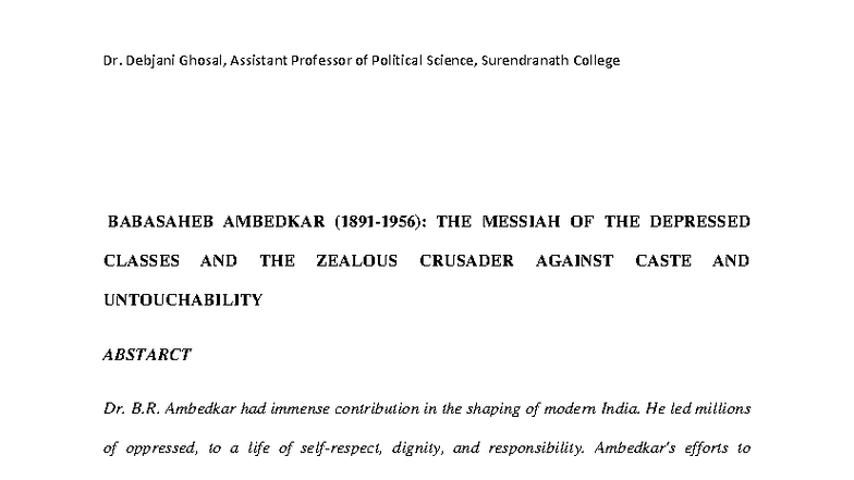 BR Ambedkar: The Crusader Against Caste and Untouchability - Studocu