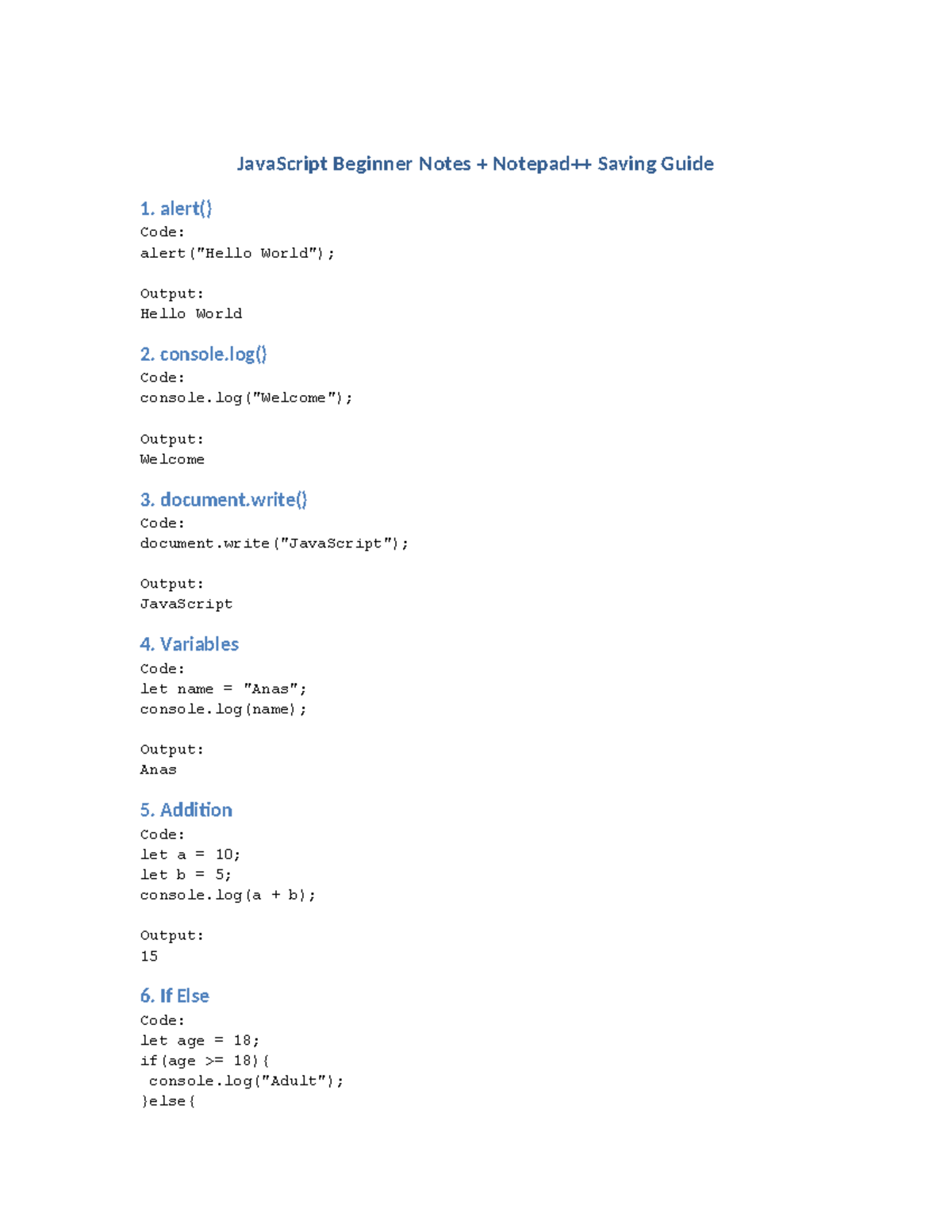 JavaScript Beginner Notes: Essential Concepts & Notepad++ Guide - Studocu