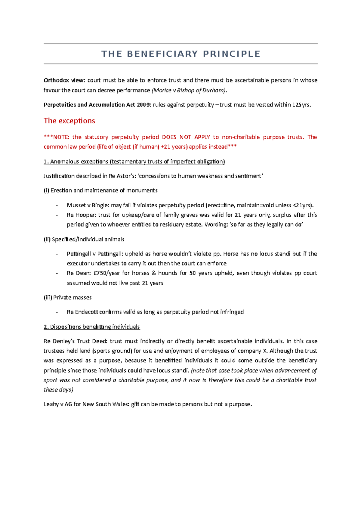 Law 302: The Beneficiary Principle and Its Exceptions in Trusts - Studocu