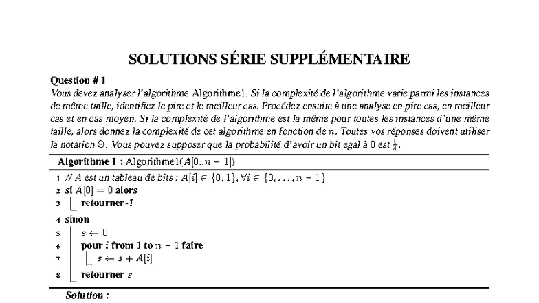 Analyse de la Complexité de l'Algorithme 1 - Solutions Supplémentaires ...
