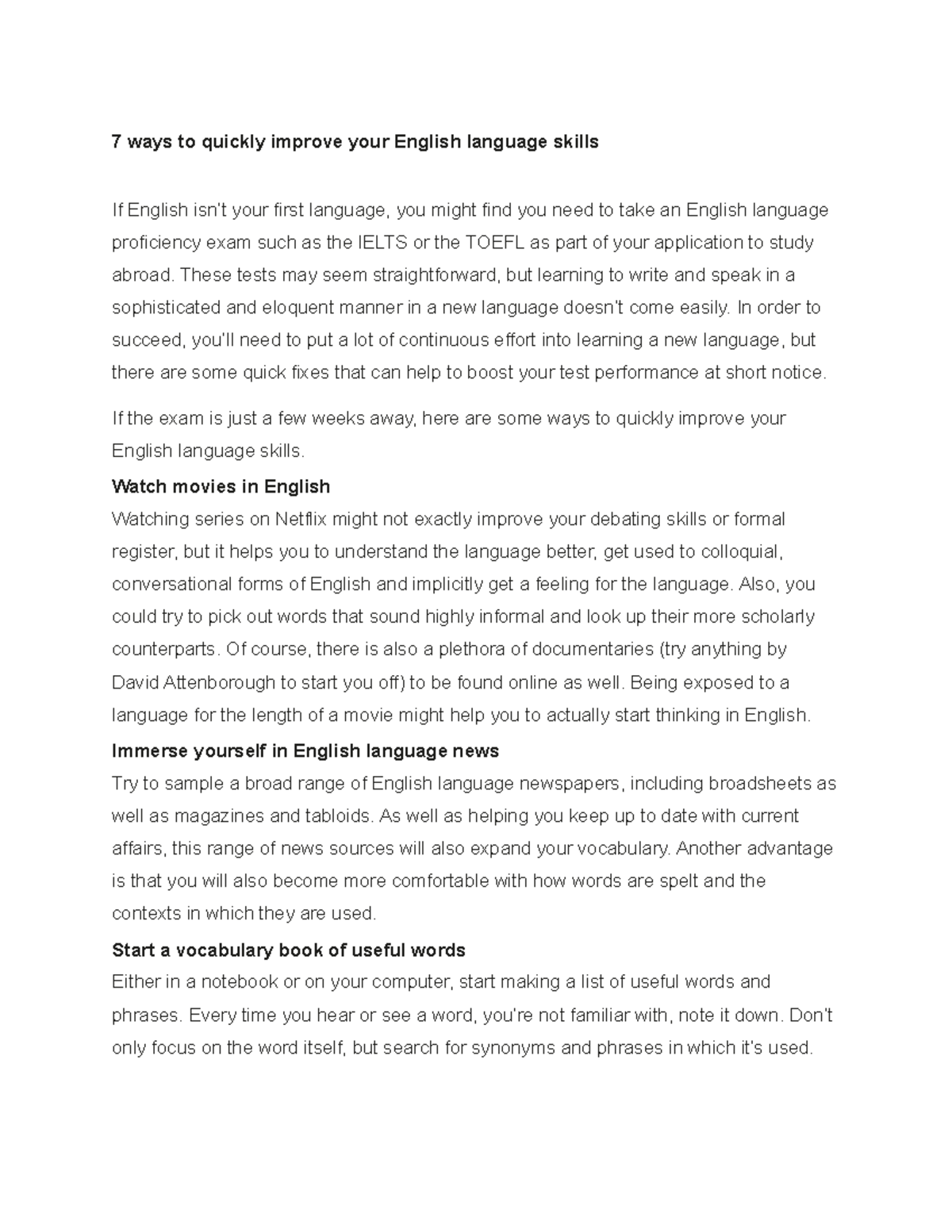 7 Quick Tips to Enhance Your English Skills Before Exams - Studocu