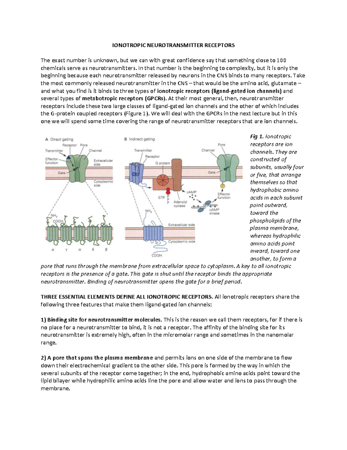 Ionotropic Receptors & Neurotransmitter Interactions (CNS) - Studocu