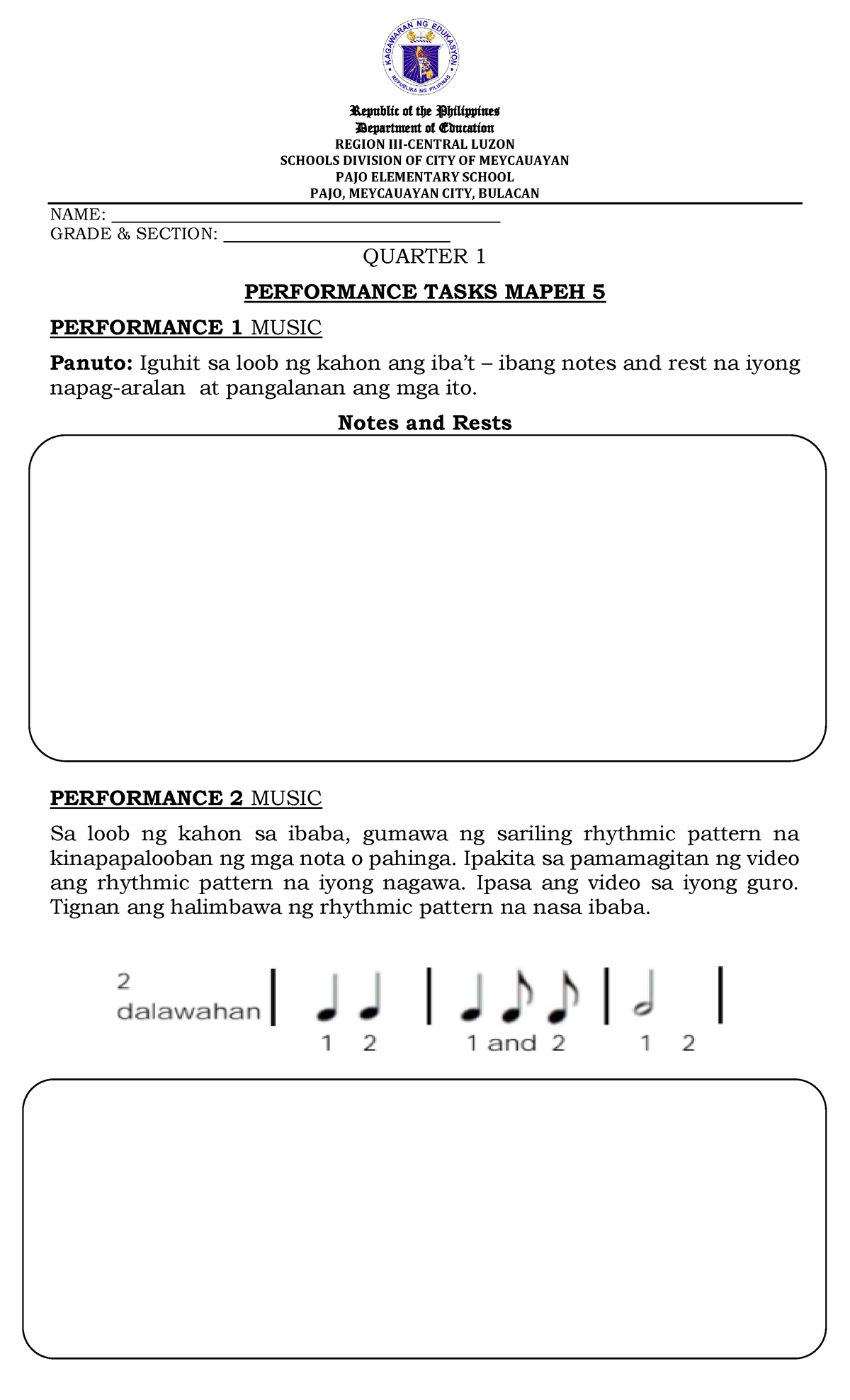 528485020 MAPEH Quarter 1 Performance Task Guide - Studocu